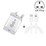 SDC-20W ชาร์จเร็ว 2 in 1 PD 20W USB-C / Type-C สำหรับเดินทาง + สายชาร์จข้อมูล 3A PD3.0 USB-C / Type-C เป็น 8 Pin ชาร์จเร็ว ความยาวสาย: 1m, ปลั๊ก US, ปลั๊ก EU, ปลั๊ก UK