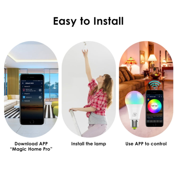 หลอดไฟอัจฉริยะ 7W E27 RGBCW WIFI สำหรับบ้านอัตโนมัติไร้สาย
