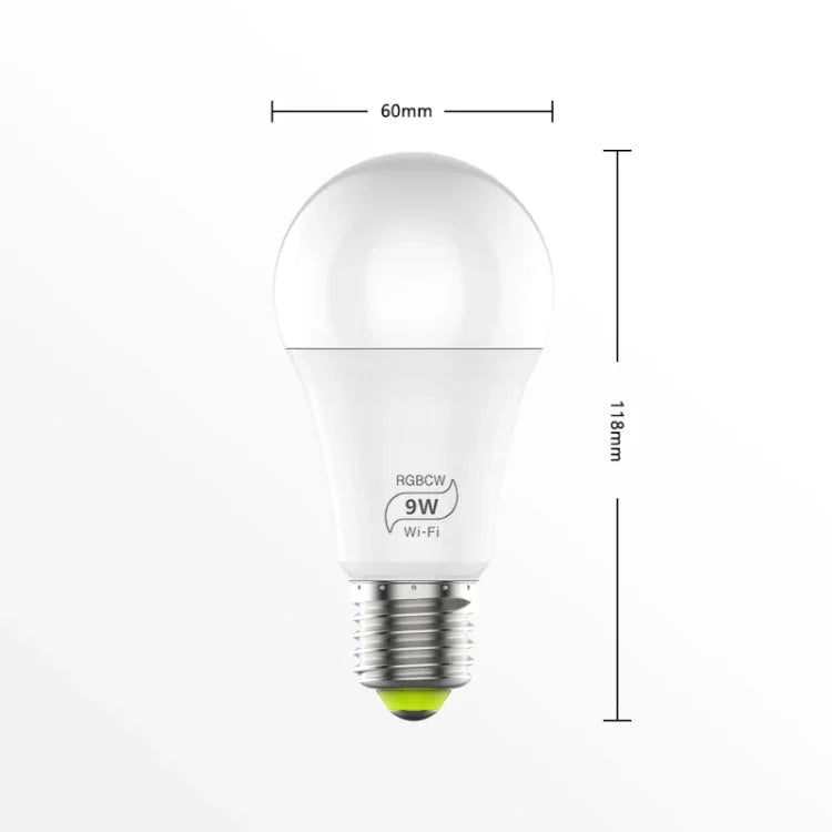 หลอดไฟอัจฉริยะ LED 9W E27 RGBCW WIFI ไร้สายสำหรับระบบอัตโนมัติในบ้านอัจฉริยะ, 220V