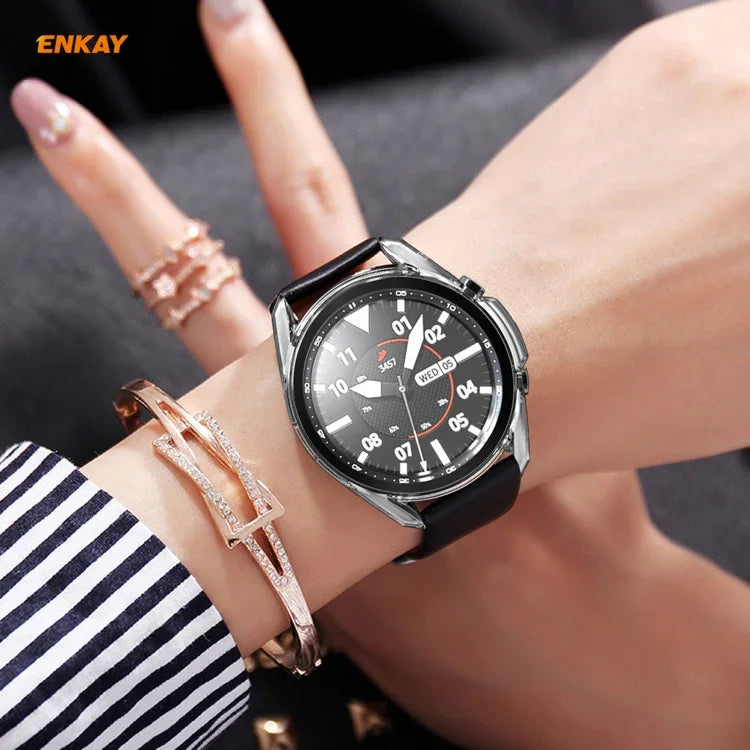 เคส TPU นุ่มใส 2 in 1 ENKAY Hat-Prince + ฟิล์มกระจกนิรภัยขอบโค้ง 0.2 มม. 9H 2.15D สำหรับ Samsung Galaxy Watch 3 45 มม.