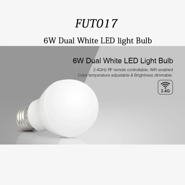 FUT017 หลอดไฟ LED สีขาวคู่ 6W ควบคุมด้วย RF 2.4GHz รองรับ WiFi ปรับอุณหภูมิสีและความสว่างได้