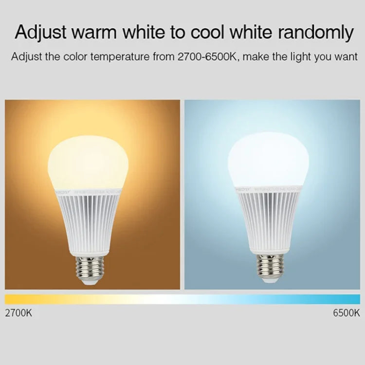 FUT012 หลอดไฟ LED E27 9W RGB + CCT 100V-240V สีเต็มรูปแบบ ควบคุมระยะไกล สมาร์ทบัลบ์ WiFi 2.4G ไร้สาย