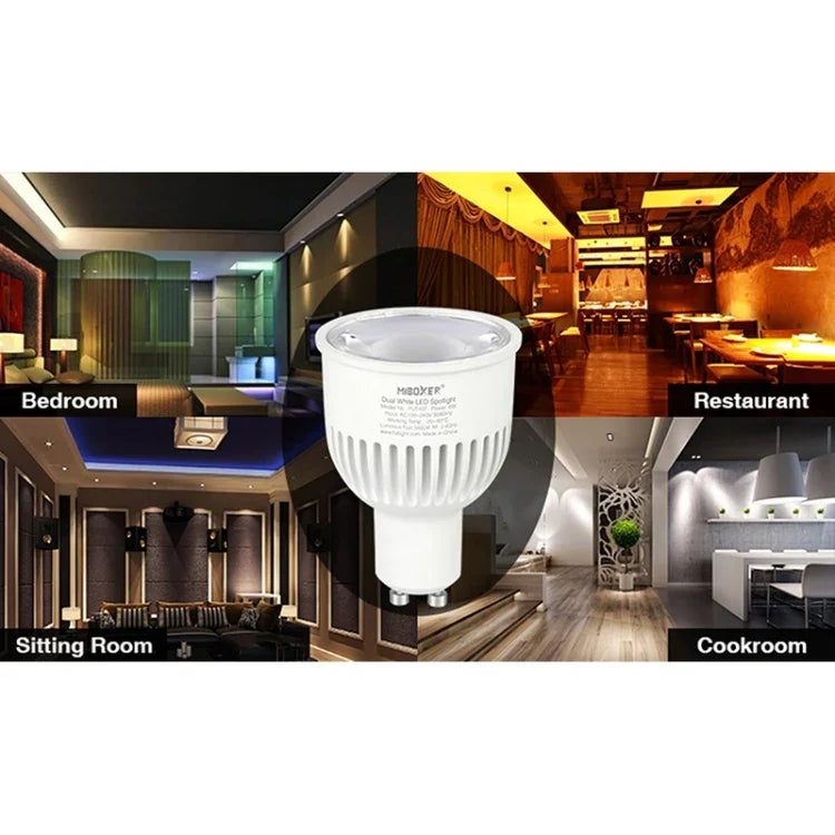หลอดไฟสปอตไลท์ LED FUT107 GU10 6W สีขาวคู่ CCT สำหรับห้องนอนและห้องนั่งเล่น