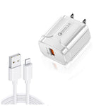 LZ-023 ชาร์จเร็วพกพา 18W QC 3.0 USB + สายข้อมูล USB ถึง 8 Pin 3A, ปลั๊ก US, สายข้อมูล USB ถึง 8 Pin, ปลั๊ก US, สาย 8 Pin, ปลั๊ก US