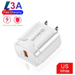 LZ-023 ชาร์จเร็วพกพา 18W QC 3.0 USB + สายข้อมูล USB ถึง 8 Pin 3A, ปลั๊ก US, สายข้อมูล USB ถึง 8 Pin, ปลั๊ก US, สาย 8 Pin, ปลั๊ก US