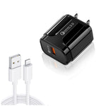 LZ-023 ชาร์จเร็วพกพา 18W QC 3.0 USB + สายข้อมูล USB ถึง 8 Pin 3A, ปลั๊ก US, สายข้อมูล USB ถึง 8 Pin, ปลั๊ก US, สาย 8 Pin, ปลั๊ก US