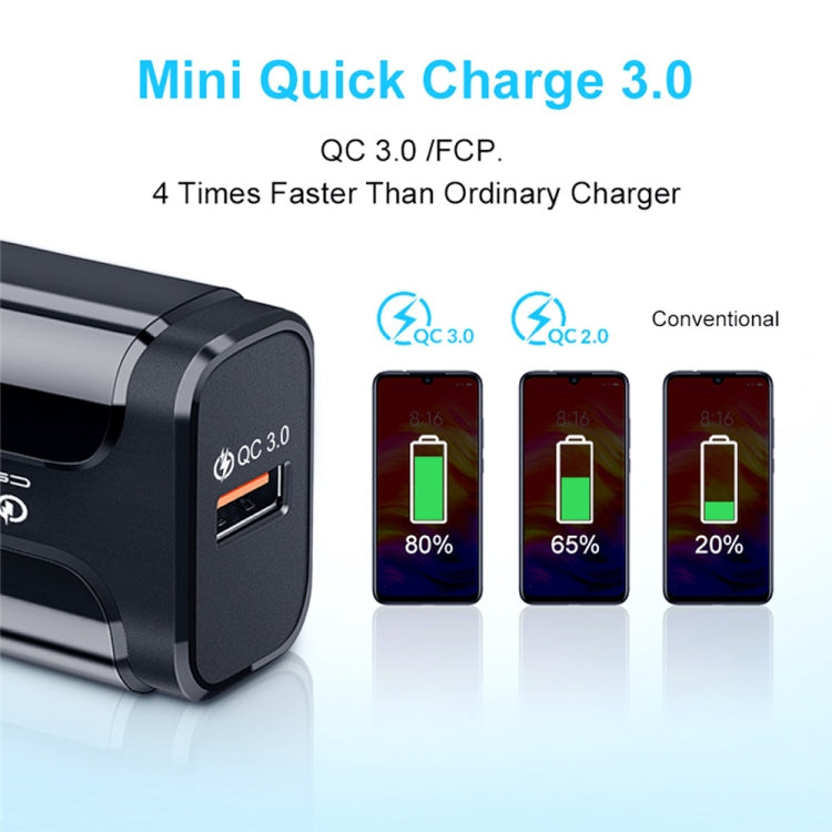 LZ-023 ชาร์จเร็วพกพา 18W QC 3.0 USB + สายข้อมูล USB ถึง 8 Pin 3A, ปลั๊ก US, สายข้อมูล USB ถึง 8 Pin, ปลั๊ก US, สาย 8 Pin, ปลั๊ก US