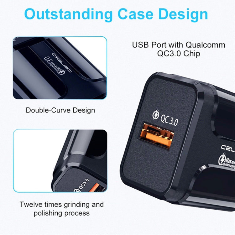 LZ-023 18W QC 3.0 USB Portable Travel Charger + 3A USB to 8 Pin Data Cable, EU Plug, 8 Pin Data Cable, EU Plug