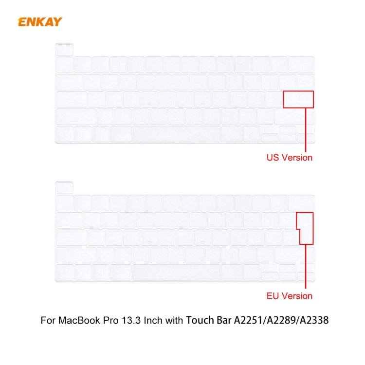 ENKAY ชุด 3 in 1 เคสป้องกันแล็ปท็อปคริสตัล + ฟิล์ม TPU สำหรับคีย์บอร์ดเวอร์ชัน EU + ชุดปลั๊กกันฝุ่น สำหรับ MacBook Pro 13.3 นิ้ว A2251 & A2289 & A2338 (มี Touch Bar), สำหรับ MacBook Pro 13.3 นิ้ว A2251 (มี Touch Bar)