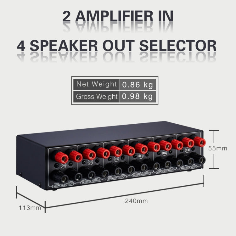B032 เครื่องขยายเสียง 2 เข้า 4 ออก สวิตช์ลำโพง คุณภาพเสียงไม่สูญเสีย 300W ต่อช่อง สวิตช์ตัวเปรียบเทียบพร้อมฟังก์ชันตรวจสอบหูฟัง / อินพุตเสียง, B032