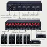 B032 เครื่องขยายเสียง 2 เข้า 4 ออก สวิตช์ลำโพง คุณภาพเสียงไม่สูญเสีย 300W ต่อช่อง สวิตช์ตัวเปรียบเทียบพร้อมฟังก์ชันตรวจสอบหูฟัง / อินพุตเสียง, B032