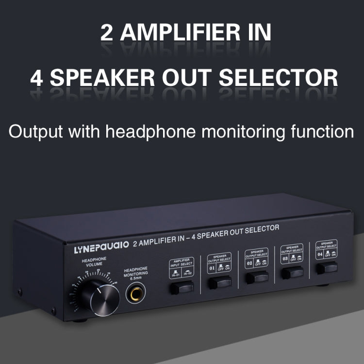 B032 เครื่องขยายเสียง 2 เข้า 4 ออก สวิตช์ลำโพง คุณภาพเสียงไม่สูญเสีย 300W ต่อช่อง สวิตช์ตัวเปรียบเทียบพร้อมฟังก์ชันตรวจสอบหูฟัง / อินพุตเสียง, B032