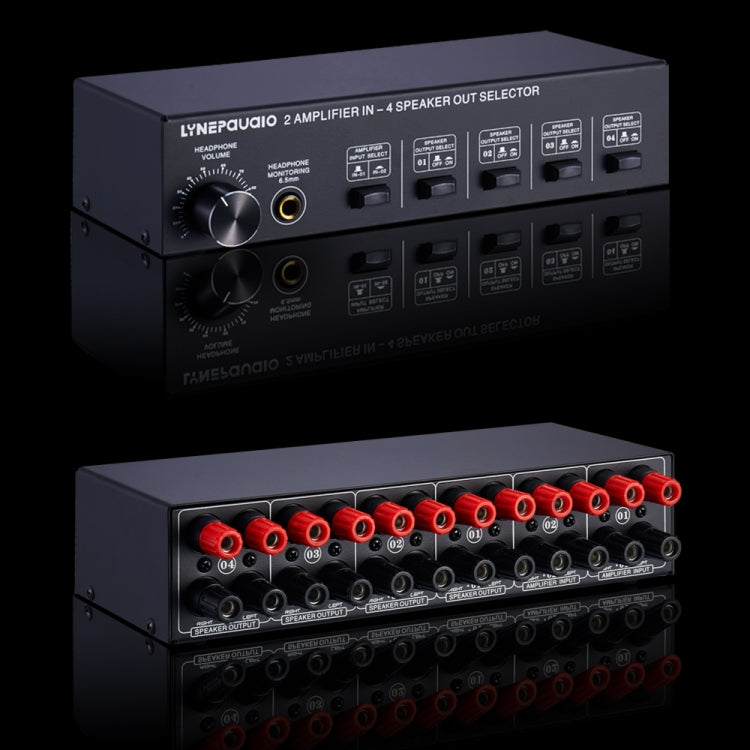 B032 เครื่องขยายเสียง 2 เข้า 4 ออก สวิตช์ลำโพง คุณภาพเสียงไม่สูญเสีย 300W ต่อช่อง สวิตช์ตัวเปรียบเทียบพร้อมฟังก์ชันตรวจสอบหูฟัง / อินพุตเสียง, B032