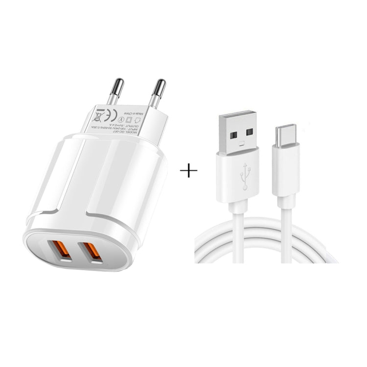 ชาร์จเร็วแบบพกพา USB คู่ + สายข้อมูล USB เป็น Type-C ความยาว 1 เมตร, ปลั๊ก EU