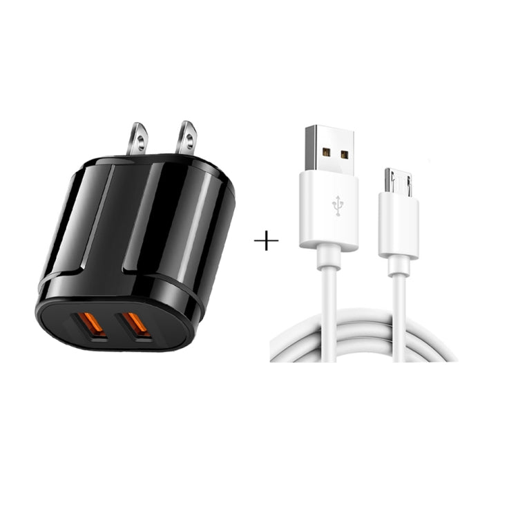 ชาร์จเร็วแบบพกพา USB คู่ + สายข้อมูล USB เป็น Micro USB ความยาว 1 เมตร, ปลั๊ก US