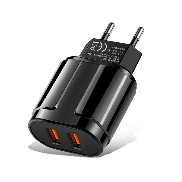 ชาร์จเร็วพกพาสองพอร์ต USB + สายข้อมูล USB ถึง 8 Pin ยาว 1 เมตร, ปลั๊ก EU
