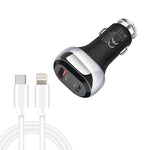 YSY-312PD QC3.0 18W USB + PD 20W USB-C / Type-C Car Charger with Type-C to 8 Pin Data Cable, PD 20W with Type-C to 8 Pin Cable