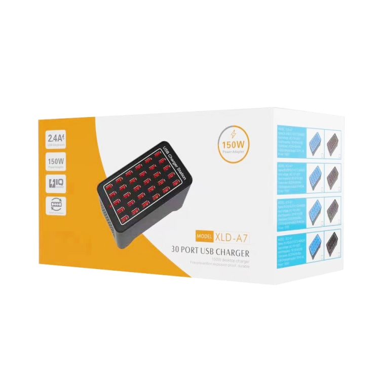 แท่นชาร์จเร็ว XLD-A7 150W 30 พอร์ต USB ชาร์จอัจฉริยะ AC 110-240V พร้อมปลั๊ก EU, US, AU, UK
