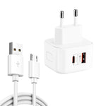 YSY-6087PD ชาร์จเร็ว 20W PD3.0 + QC3.0 สำหรับเดินทาง พร้อมสายข้อมูล USB เป็น Micro USB, ปลั๊ก EU, ปลั๊ก US, ปลั๊ก UK