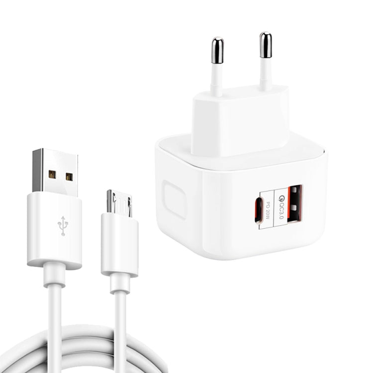 YSY-6087PD ชาร์จเร็ว 20W PD3.0 + QC3.0 สำหรับเดินทาง พร้อมสายข้อมูล USB เป็น Micro USB, ปลั๊ก EU, ปลั๊ก US, ปลั๊ก UK
