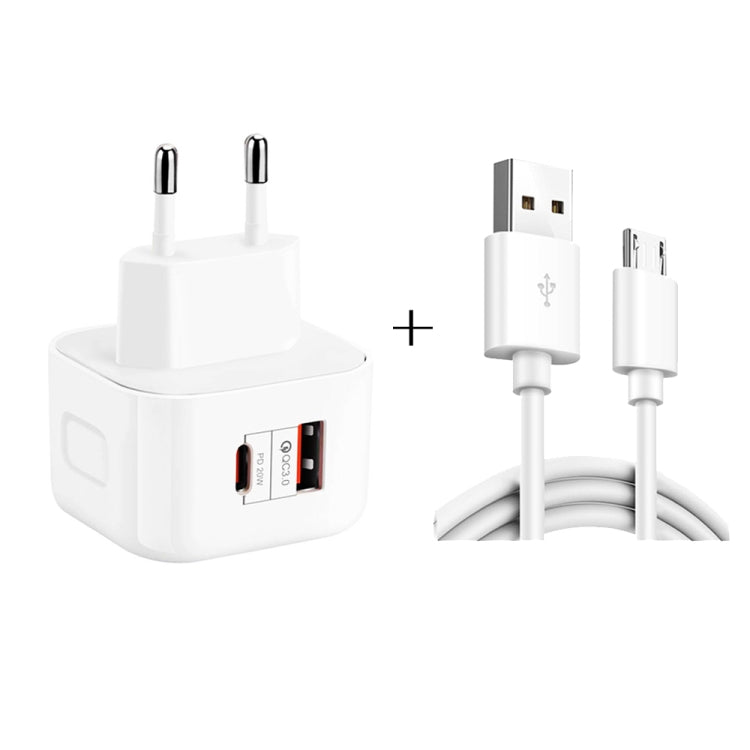 YSY-6087PD ชาร์จเร็ว 20W PD3.0 + QC3.0 สำหรับเดินทาง พร้อมสายข้อมูล USB เป็น Micro USB, ปลั๊ก EU, ปลั๊ก US, ปลั๊ก UK