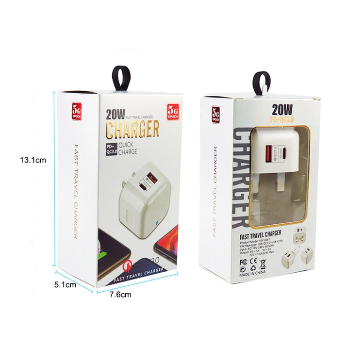 YSY-6087PD ชาร์จเร็ว 20W PD3.0 + QC3.0 สำหรับเดินทาง พร้อมสายข้อมูล USB เป็น Micro USB, ปลั๊ก EU, ปลั๊ก US, ปลั๊ก UK