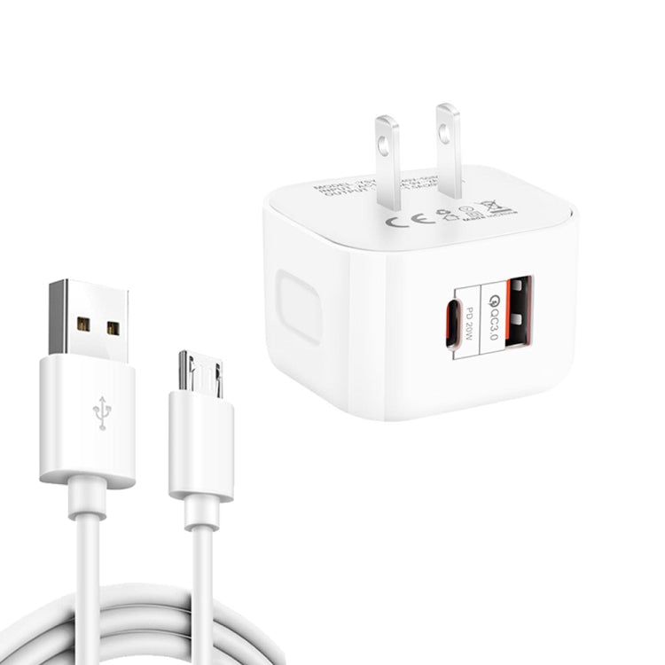 YSY-6087PD ชาร์จเร็ว 20W PD3.0 + QC3.0 สำหรับเดินทาง พร้อมสายข้อมูล USB เป็น Micro USB, ปลั๊ก EU, ปลั๊ก US, ปลั๊ก UK