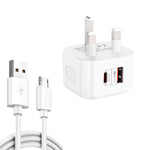 YSY-6087PD ชาร์จเร็ว 20W PD3.0 + QC3.0 สำหรับเดินทาง พร้อมสายข้อมูล USB เป็น Micro USB, ปลั๊ก EU, ปลั๊ก US, ปลั๊ก UK