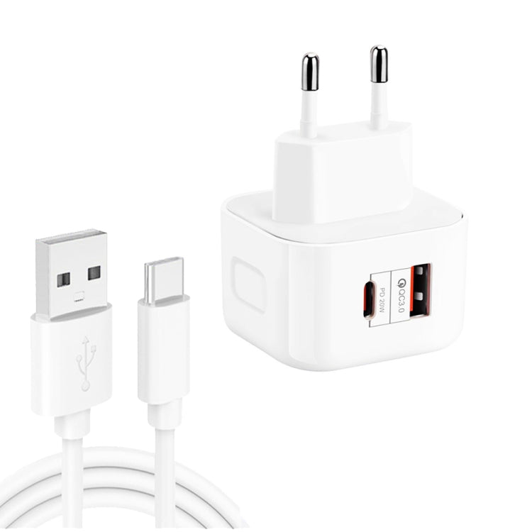 ที่ชาร์จเดินทางชาร์จเร็วคู่ 20W PD3.0 + QC3.0 พร้อมสายข้อมูล USB เป็น Type-C, ปลั๊ก EU, ปลั๊ก US, ปลั๊ก UK รุ่น YSY-6087PD