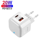 ที่ชาร์จเดินทางชาร์จเร็วคู่ 20W PD3.0 + QC3.0 พร้อมสายข้อมูล USB เป็น Type-C, ปลั๊ก EU, ปลั๊ก US, ปลั๊ก UK รุ่น YSY-6087PD