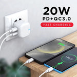 ที่ชาร์จเดินทางชาร์จเร็วคู่ 20W PD3.0 + QC3.0 พร้อมสายข้อมูล USB เป็น Type-C, ปลั๊ก EU, ปลั๊ก US, ปลั๊ก UK รุ่น YSY-6087PD