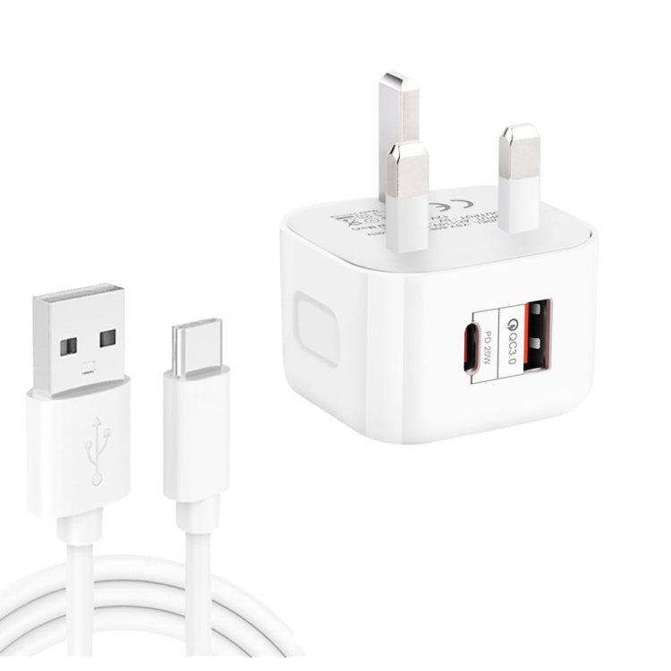 ที่ชาร์จเดินทางชาร์จเร็วคู่ 20W PD3.0 + QC3.0 พร้อมสายข้อมูล USB เป็น Type-C, ปลั๊ก EU, ปลั๊ก US, ปลั๊ก UK รุ่น YSY-6087PD