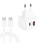 ที่ชาร์จเดินทางชาร์จเร็วคู่ 20W PD3.0 + QC3.0 พร้อมสายข้อมูล Type-C เป็น Type-C, ปลั๊ก EU, ปลั๊ก US, ปลั๊ก UK รุ่น YSY-6087PD
