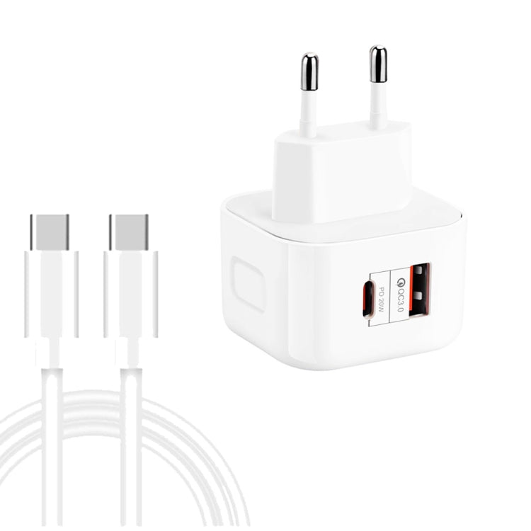ที่ชาร์จเดินทางชาร์จเร็วคู่ 20W PD3.0 + QC3.0 พร้อมสายข้อมูล Type-C เป็น Type-C, ปลั๊ก EU, ปลั๊ก US, ปลั๊ก UK รุ่น YSY-6087PD