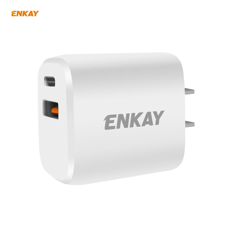 ที่ชาร์จเดินทางพกพา ENKAY Hat-Prince U090 20W PD + QC 3.0 พอร์ตคู่ ชาร์จเร็ว อะแดปเตอร์ไฟฟ้า ปลั๊ก US
