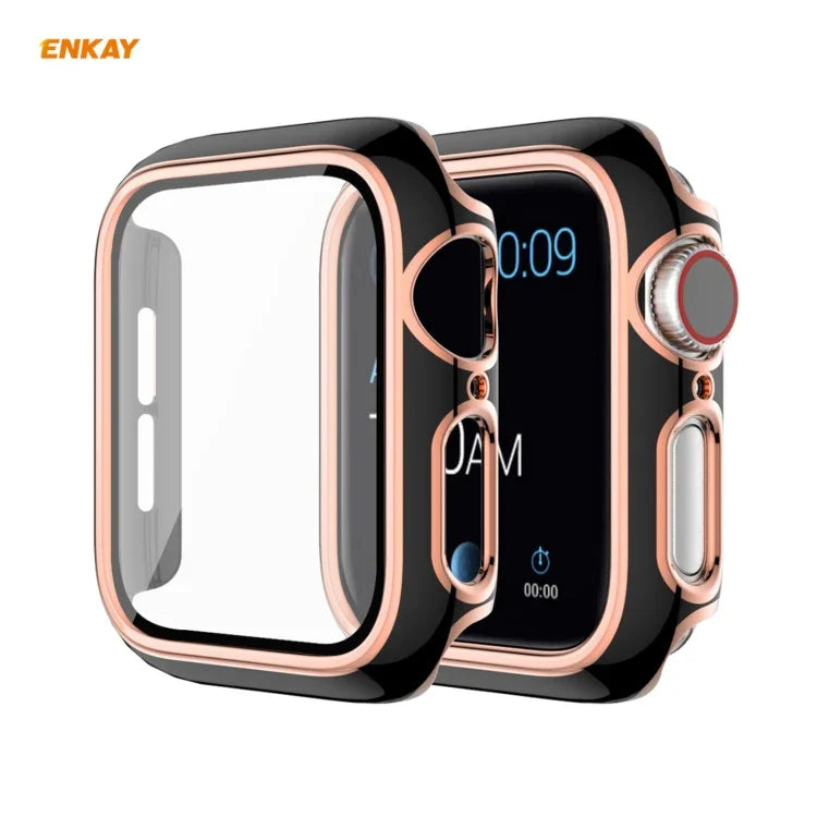 เคส PC ชุบเคลือบเต็มจอ ENKAY Hat-Prince พร้อมฟิล์มกระจกนิรภัยสำหรับ Apple Watch Series 6 / 5 / 4 / SE 44 มม.