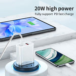 ชาร์จเร็ว 20W PD Type-C + QC 3.0 USB สำหรับเดินทาง พร้อมสายข้อมูล USB เป็น Type-C ชาร์จเร็ว, ปลั๊ก EU, ปลั๊ก US, ปลั๊ก AU