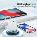 ชาร์จเร็วเดินทาง 20W PD Type-C + QC 3.0 USB อินเตอร์เฟซ พร้อมสายข้อมูล USB ถึง 8 Pin ชาร์จเร็ว, ปลั๊ก EU, ปลั๊ก US, ปลั๊ก AU