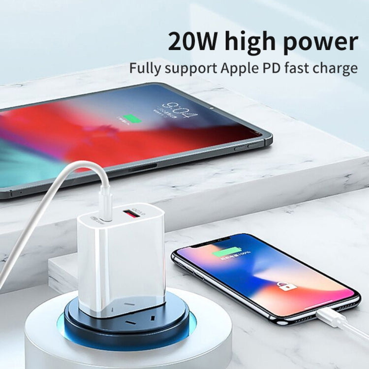 ชาร์จเร็วเดินทาง 20W PD Type-C + QC 3.0 USB อินเตอร์เฟซ พร้อมสายข้อมูล USB ถึง 8 Pin ชาร์จเร็ว, ปลั๊ก EU, ปลั๊ก US, ปลั๊ก AU