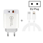20W PD Type-C + QC 3.0 USB Interface Fast Charging Travel Charger with USB-C / Type-C to 8 Pin Fast Charge Data Cable, EU Plug, US Plug, AU Plug