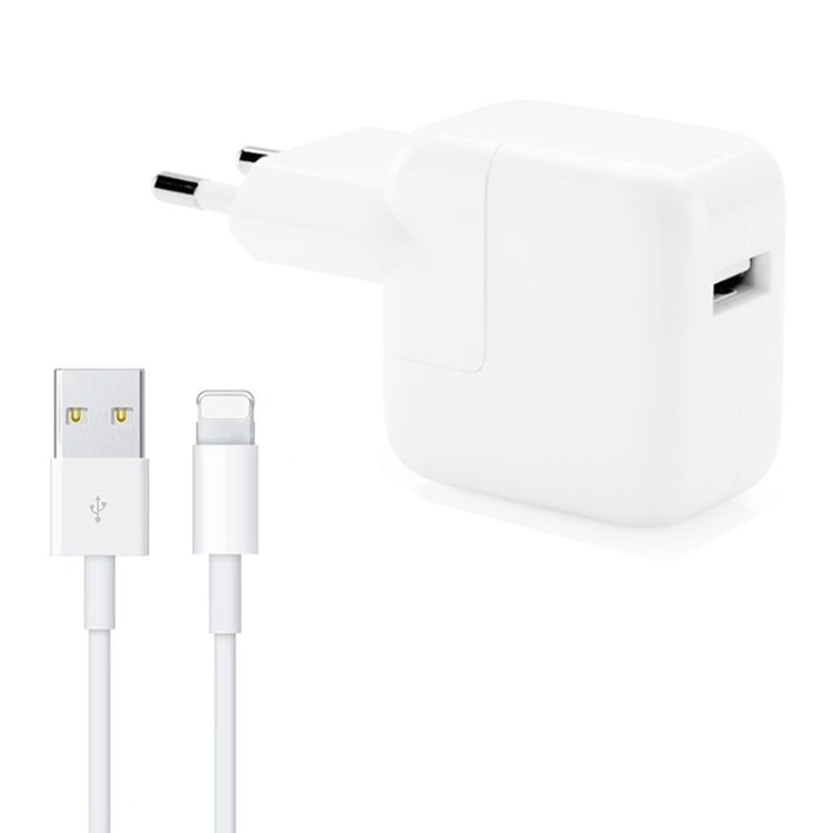 อะแดปเตอร์ชาร์จ USB 12W พร้อมสายข้อมูล USB เป็น 8 Pin สำหรับ iPad / iPhone / iPod ปลั๊ก EU
