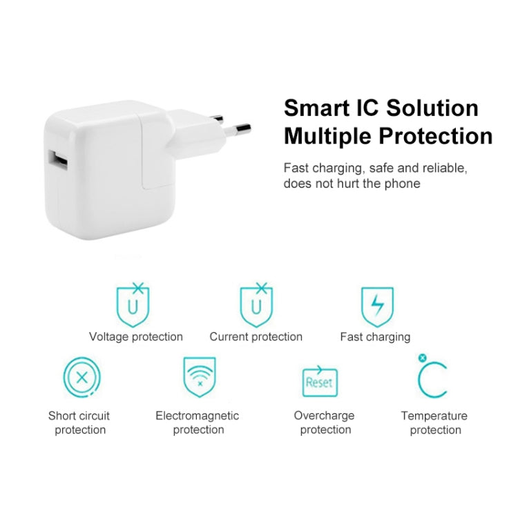 อะแดปเตอร์ชาร์จ USB 12W พร้อมสายข้อมูล USB เป็น 8 Pin สำหรับ iPad / iPhone / iPod ปลั๊ก EU