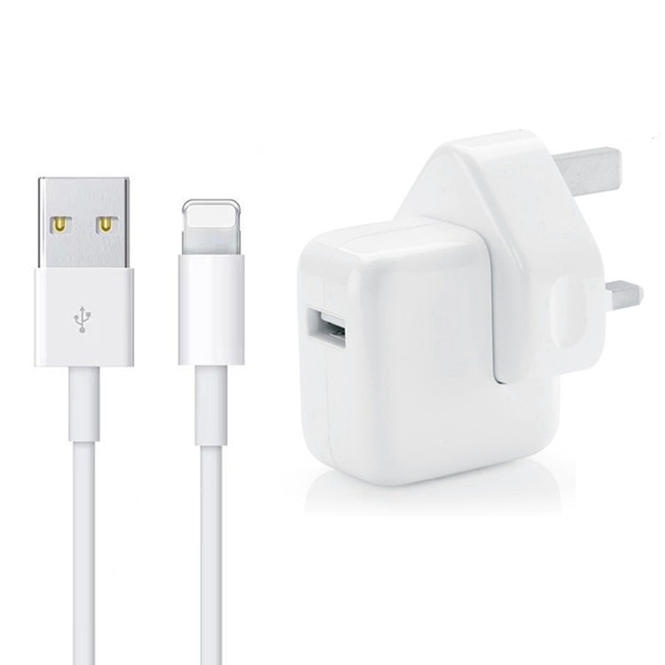 อะแดปเตอร์ชาร์จ USB 12W พร้อมสายข้อมูล USB เป็น 8 Pin สำหรับ iPad / iPhone / iPod ปลั๊ก UK