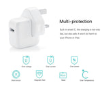 อะแดปเตอร์ชาร์จ USB 12W พร้อมสายข้อมูล USB เป็น 8 Pin สำหรับ iPad / iPhone / iPod ปลั๊ก UK
