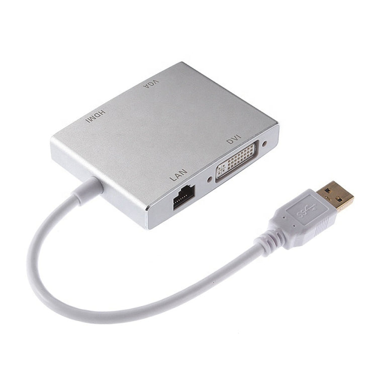 WS-03 ตัวแปลงการ์ดเครือข่าย USB 3.0 4 ใน 1 เป็น VGA + HDMI + DVI + RJ45
