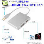 WS-03 ตัวแปลงการ์ดเครือข่าย USB 3.0 4 ใน 1 เป็น VGA + HDMI + DVI + RJ45
