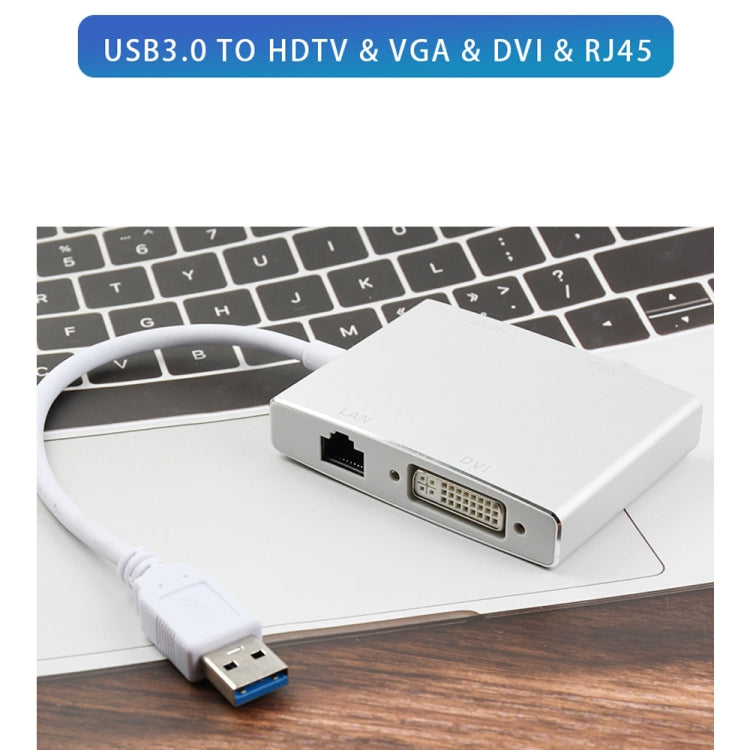 WS-03 ตัวแปลงการ์ดเครือข่าย USB 3.0 4 ใน 1 เป็น VGA + HDMI + DVI + RJ45