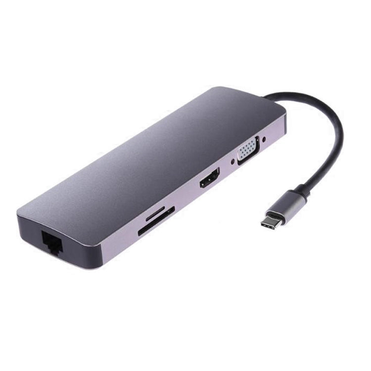 WS-11 ตัวแปลงอะแดปเตอร์ Type-C 8 ใน 1 เป็น HDMI + VGA + SD + TF + RJ45 + PD + 2 x USB3.0 HUB