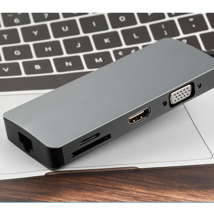 WS-11 ตัวแปลงอะแดปเตอร์ Type-C 8 ใน 1 เป็น HDMI + VGA + SD + TF + RJ45 + PD + 2 x USB3.0 HUB