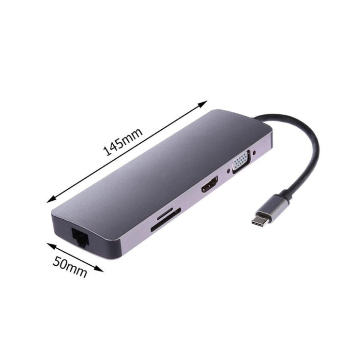 WS-11 ตัวแปลงอะแดปเตอร์ Type-C 8 ใน 1 เป็น HDMI + VGA + SD + TF + RJ45 + PD + 2 x USB3.0 HUB